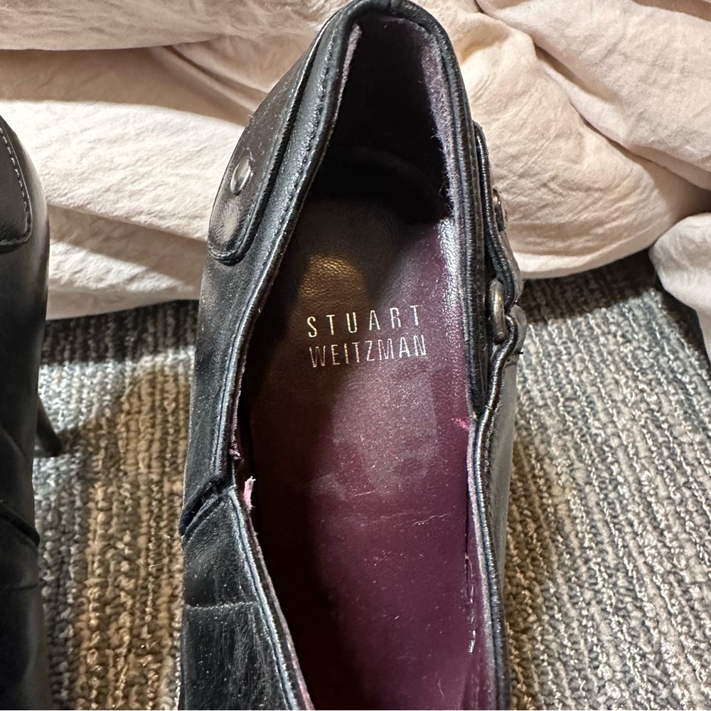 Stuart Weizmann Black Leather Bootie Heels 5.5 - image 3